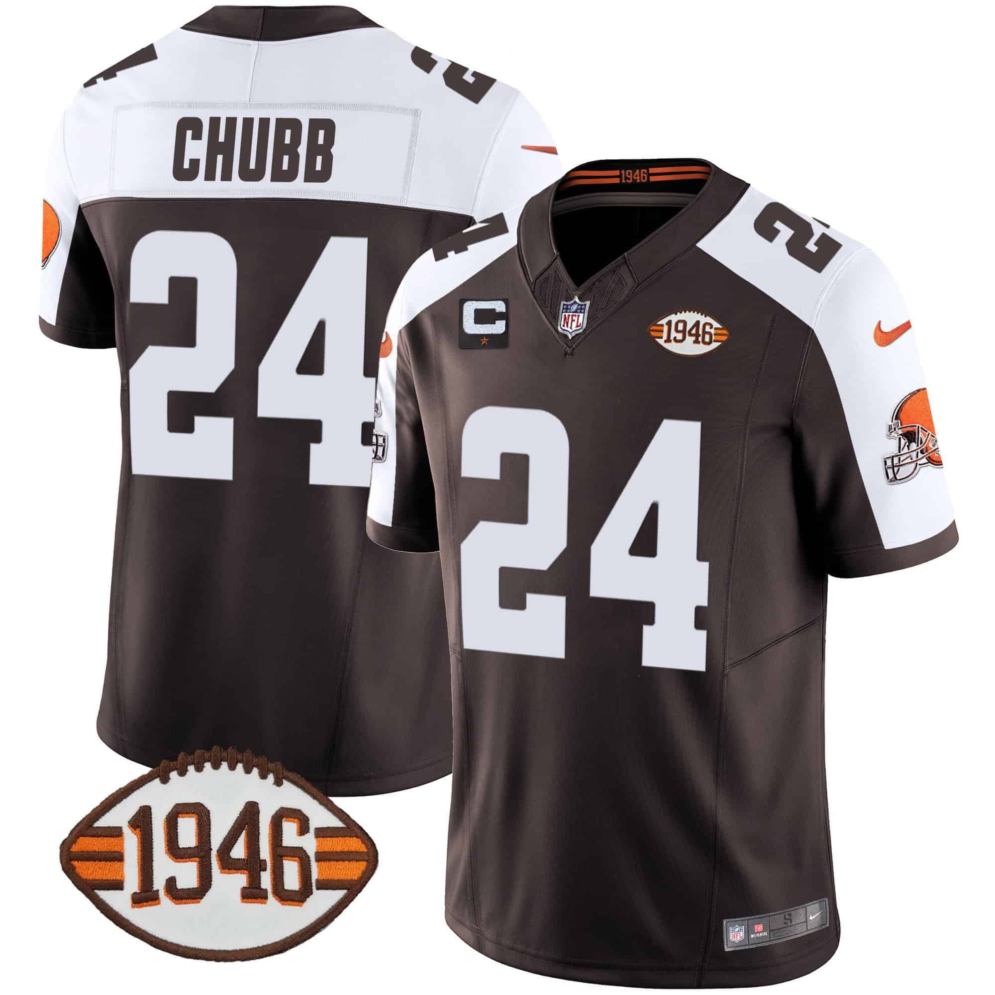 Men Cleveland Browns #24 Chubb Brown 1946 75th Anniversary Patch 2024 Nike NFL Jersey